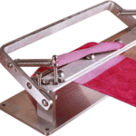 Refendeuse cuir manuelle en acier inox, lame 20 cm, vue de trois quart.